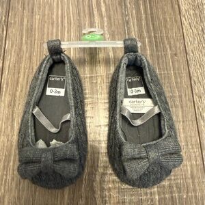 CARTER'S Baby Girls Cable Knit Ballet Flat w/ Bow CRIB SHOE Gray 0-3 months